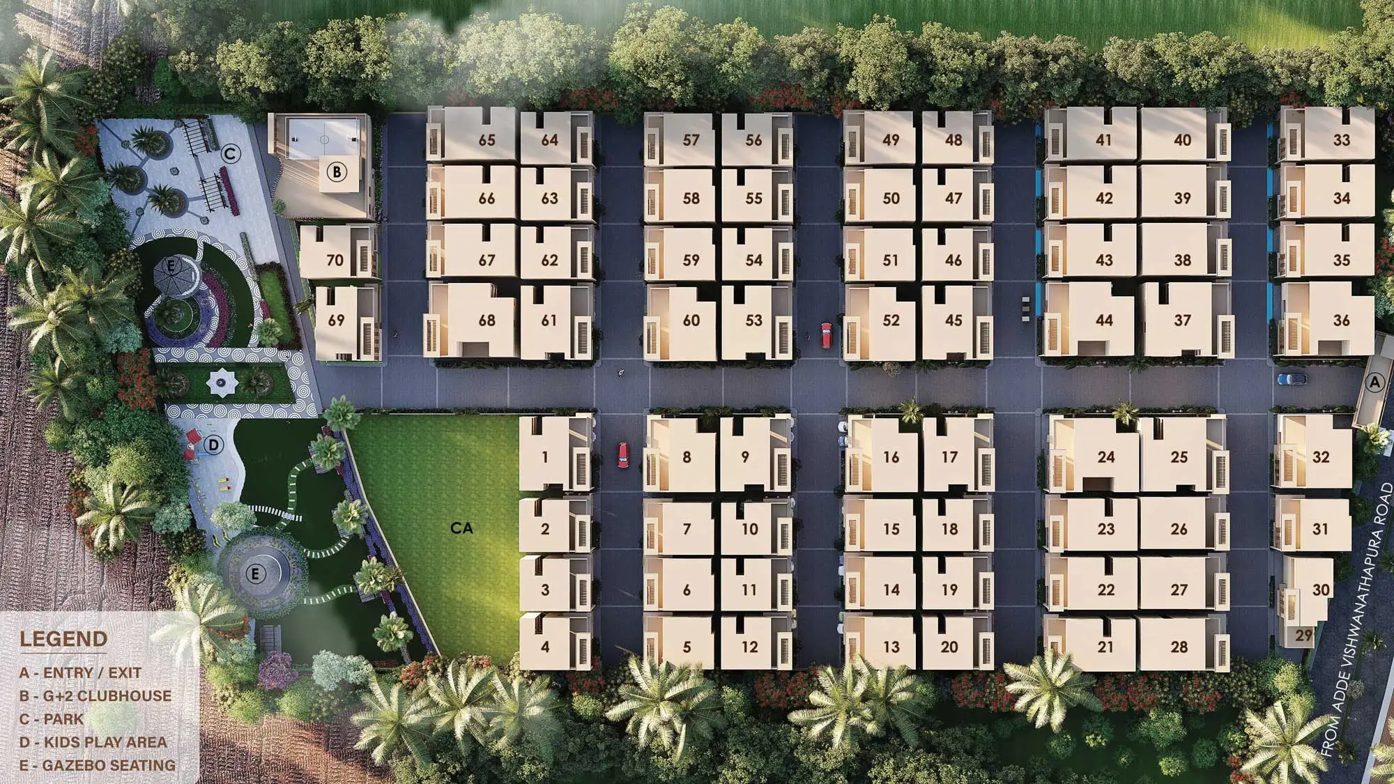 Project 1 Varthur villa community master plan layout with lifestyle zones and open greens