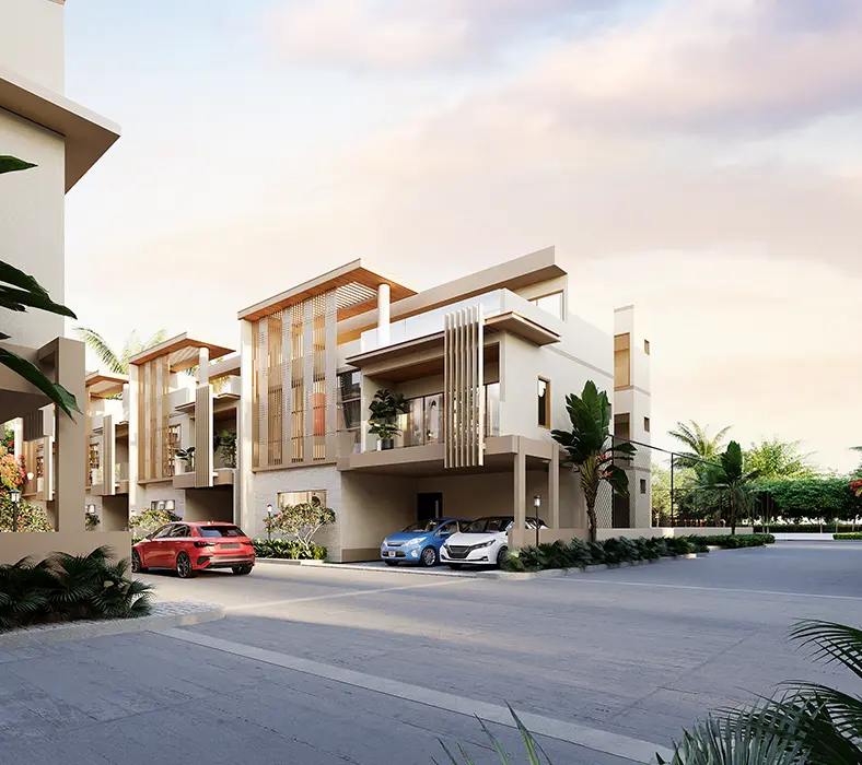 Project 1 Varthur Mediterranean-inspired independent villa façade with landscaped frontage