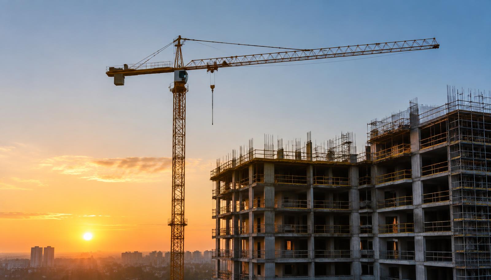 Aerial view of an UrbanEarth Realty estate under development at sunrise